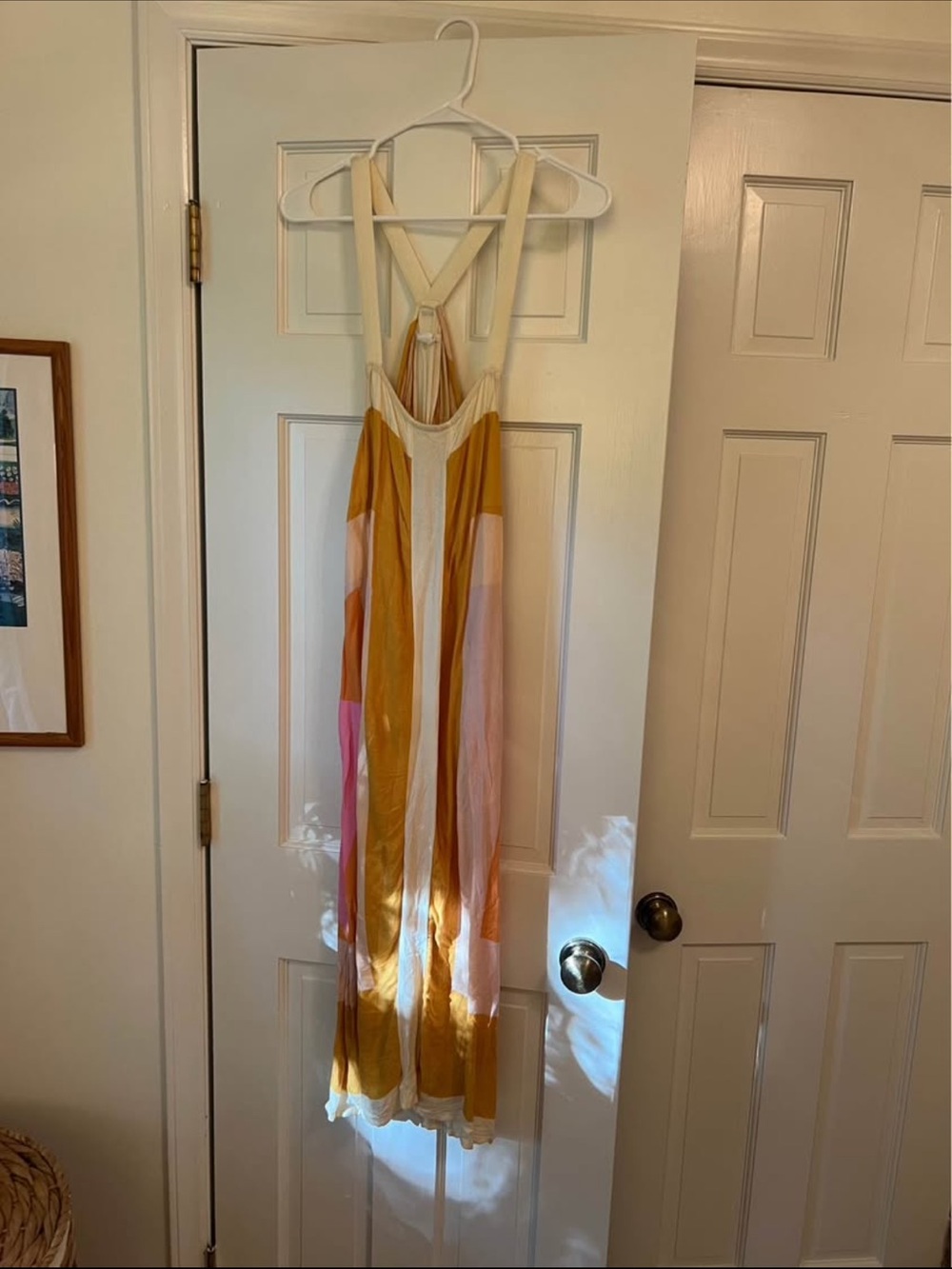 Colorblock Sleeveless Maxi Dress - Yellow, Pink, Cream
